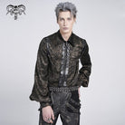 DEVIL FASHION Men's Gothic Puff Sleeved Faux Leather Splice Shirt with Chain