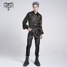 DEVIL FASHION Men's Gothic Puff Sleeved Faux Leather Splice Shirt with Chain