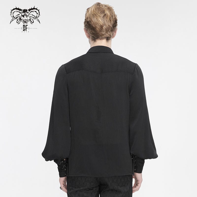 DEVIL FASHION Men's Gothic Puff Sleeved Ruffled Lace Splice Shirt Black