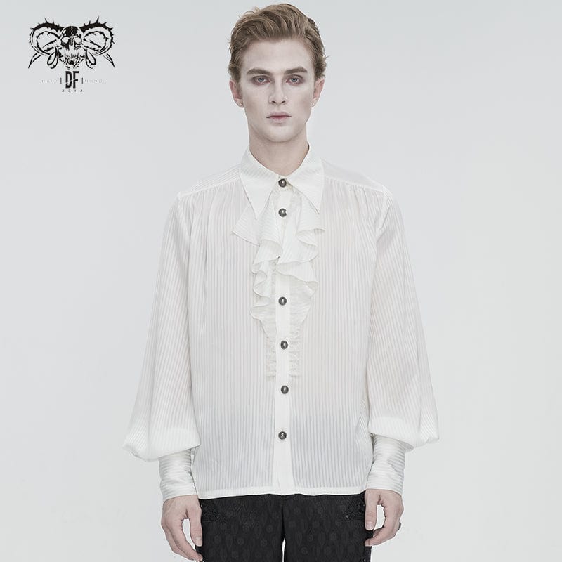 gothic white dress shirt men Men's Gothic Puff Sleeved Ruffled Lace Splice Shirt White – Punk Design