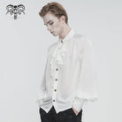 DEVIL FASHION Men's Gothic Puff Sleeved Ruffled Lace Splice Shirt White