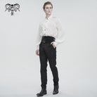 DEVIL FASHION Men's Gothic Puff Sleeved Ruffled Lace Splice Shirt White