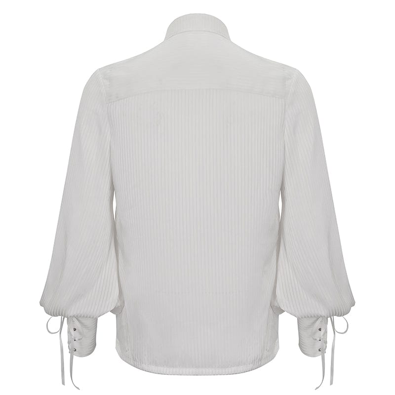 DEVIL FASHION Men's Gothic Puff Sleeved Ruffled Lace Splice Shirt White