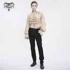 DEVIL FASHION Men's Gothic Puff Sleeved Stand Collar Distressed Shirt with Necktie