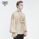 DEVIL FASHION Men's Gothic Puff Sleeved Stand Collar Distressed Shirt with Necktie