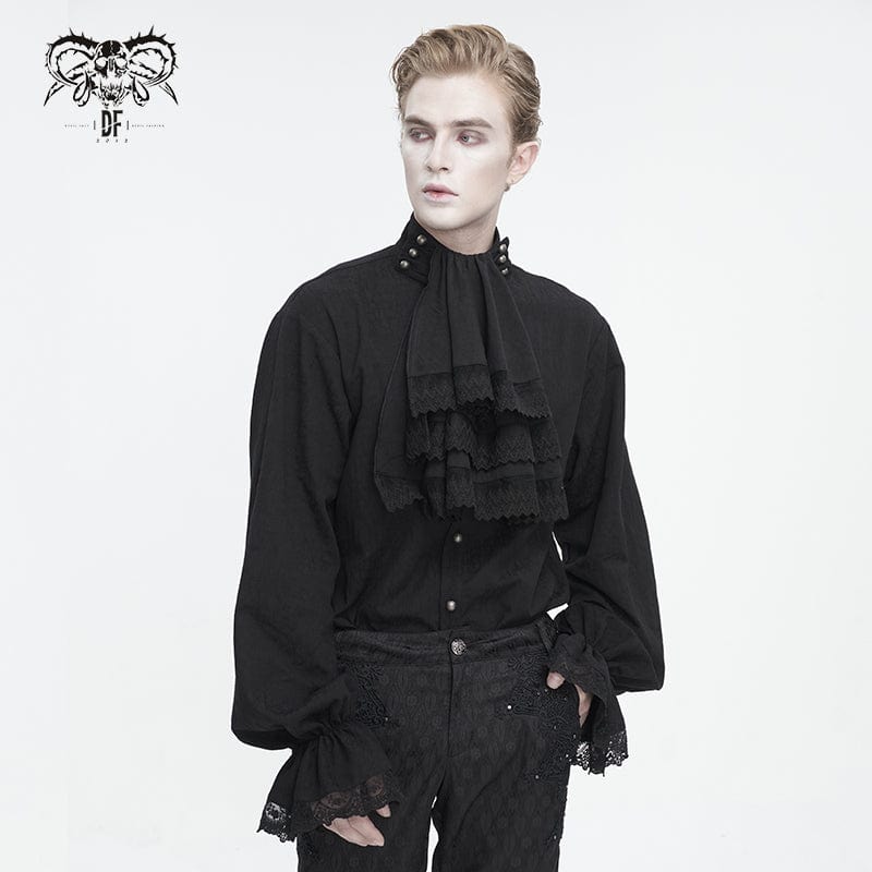 DEVIL FASHION Men's Gothic Puff Sleeved Stand Collar Shirt with Necktie