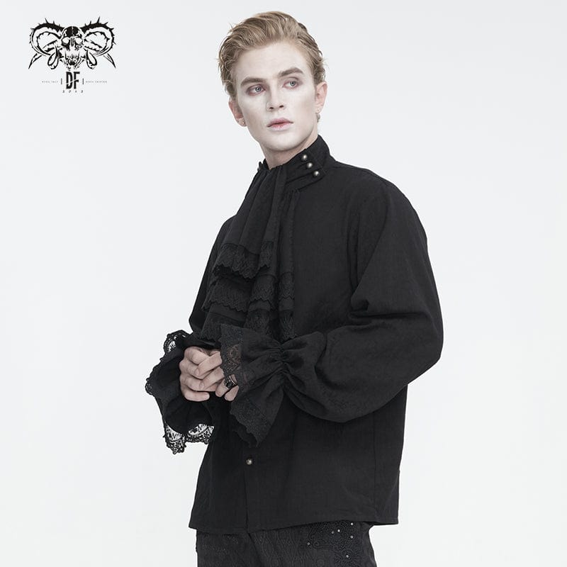 DEVIL FASHION Men's Gothic Puff Sleeved Stand Collar Shirt with Necktie