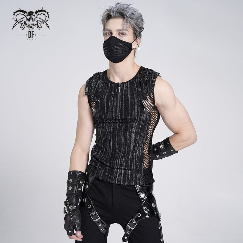 Men's Gothic Ribbed Mesh Splice Zipper Vest – Punk Design