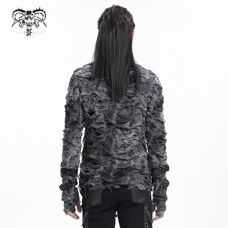 DEVIL FASHION Men's Gothic Ripped Eyelets Strap Sweatershirt