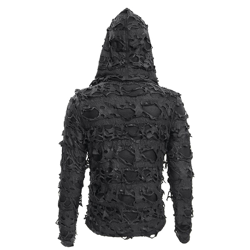 DEVIL FASHION Men's Gothic Ripped Lace-up Studs Hoodies