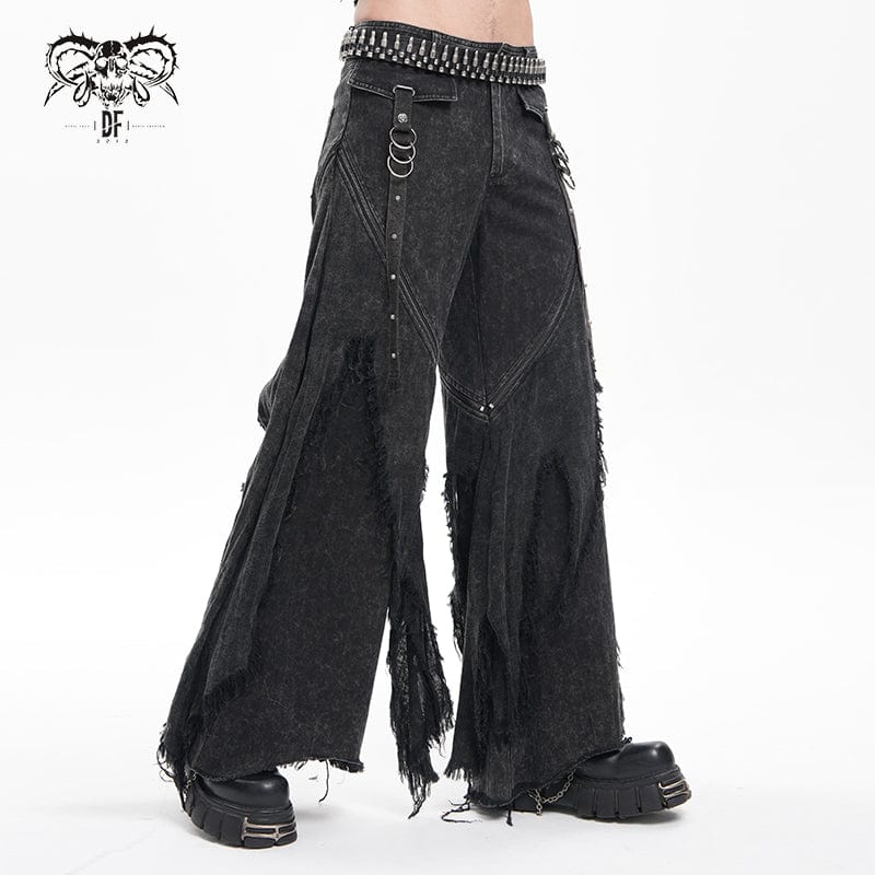 DEVIL FASHION Men's Gothic Ripped Rings Studs Trousers