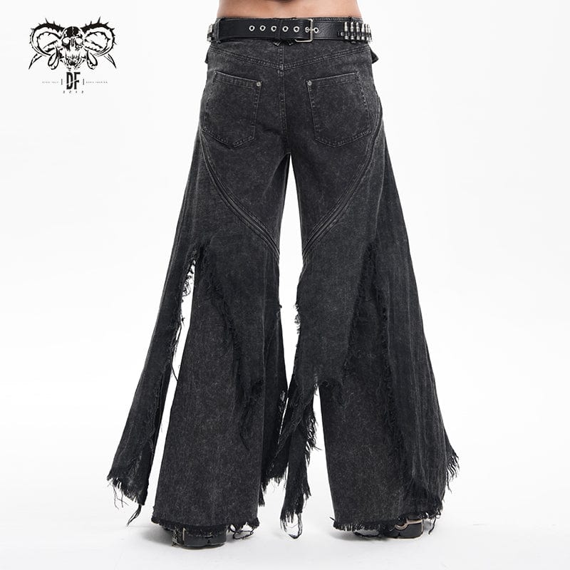 DEVIL FASHION Men's Gothic Ripped Rings Studs Trousers