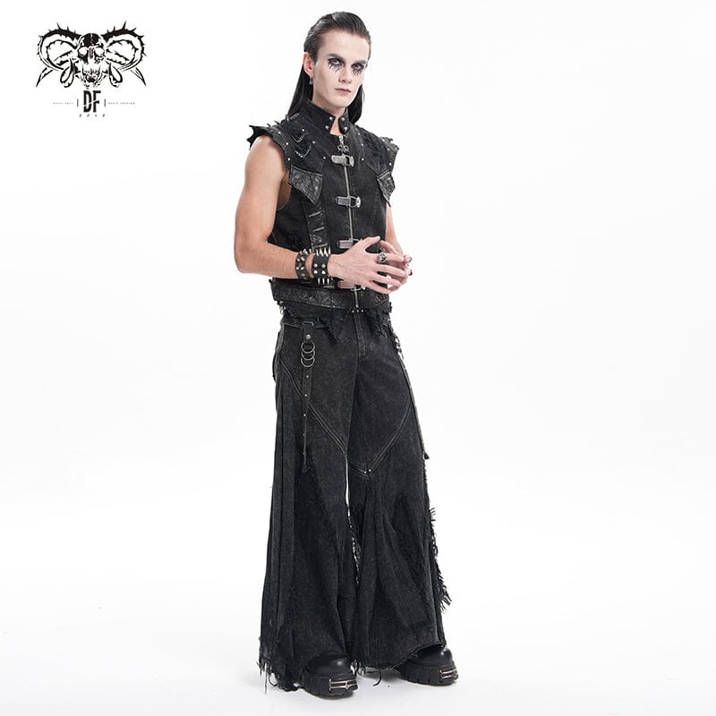 DEVIL FASHION Men's Gothic Ripped Rings Studs Trousers