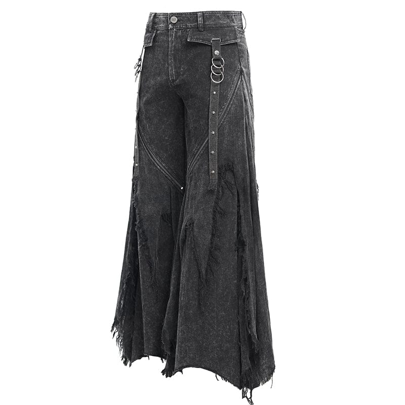 DEVIL FASHION Men's Gothic Ripped Rings Studs Trousers