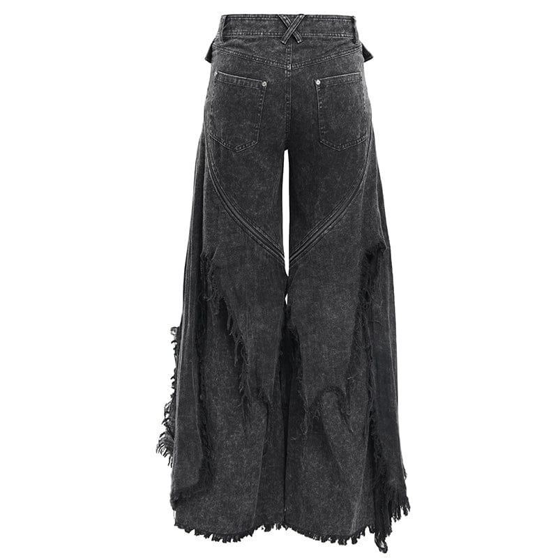 DEVIL FASHION Men's Gothic Ripped Rings Studs Trousers