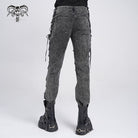 DEVIL FASHION Men's Gothic Ripped Studded Pants with Chain