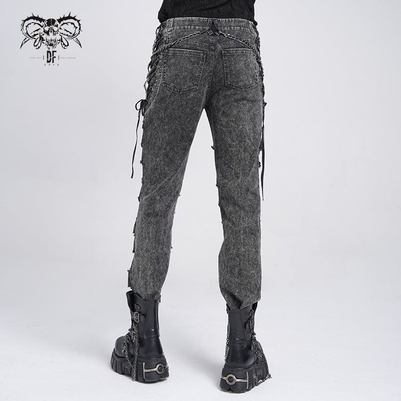 Pantalon gothique déchiré clouté avec chaîne pour homme DEVIL FASHION