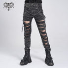 DEVIL FASHION Men's Gothic Ripped Studded Pants with Chain