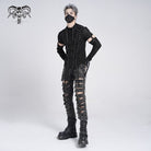 DEVIL FASHION Men's Gothic Ripped Studded Pants with Chain