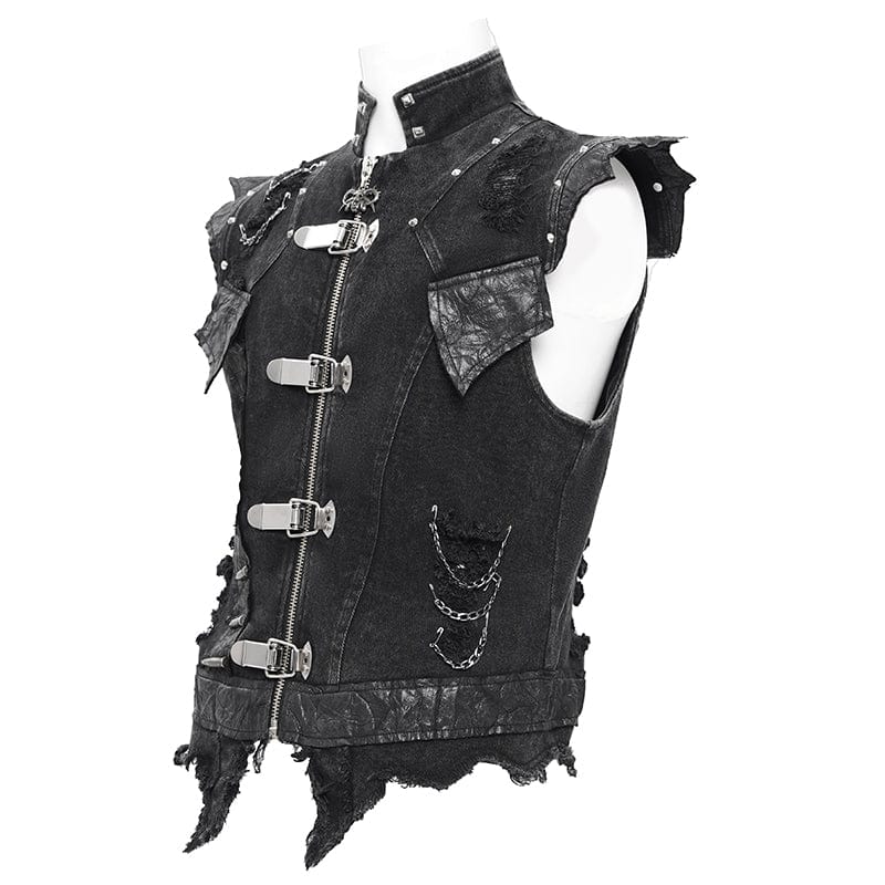 DEVIL FASHION Men's Gothic Rivets Chain Rings Vest