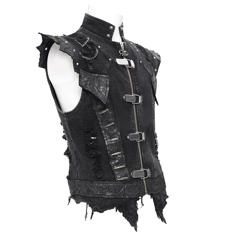 DEVIL FASHION Men's Gothic Rivets Chain Rings Vest