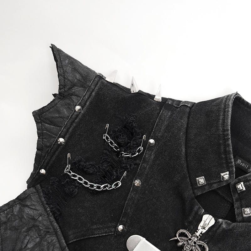 DEVIL FASHION Men's Gothic Rivets Chain Rings Vest