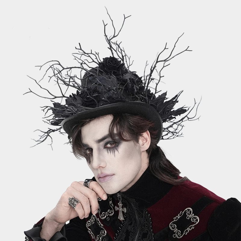 DEVIL FASHION Men's Gothic Rose Leaf Branch Hat