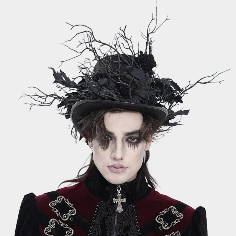 DEVIL FASHION Men's Gothic Rose Leaf Branch Hat