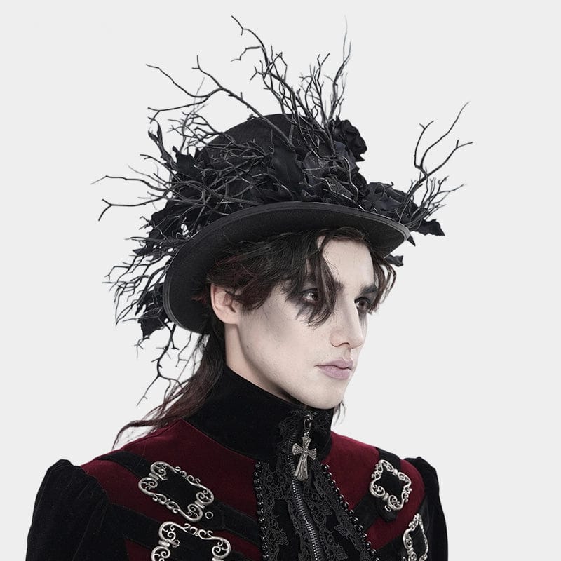 DEVIL FASHION Men's Gothic Rose Leaf Branch Hat
