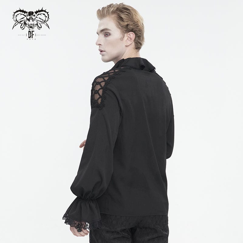 DEVIL FASHION Men's Gothic Ruffled Collar Puff Sleeved Shirt Black