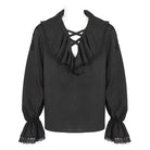 DEVIL FASHION Men's Gothic Ruffled Collar Puff Sleeved Shirt Black