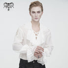 DEVIL FASHION Men's Gothic Ruffled Collar Puff Sleeved Shirt White