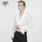 DEVIL FASHION Men's Gothic Ruffled Collar Puff Sleeved Shirt White
