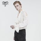 DEVIL FASHION Men's Gothic Ruffled Collar Puff Sleeved Shirt White