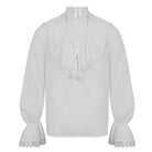 DEVIL FASHION Men's Gothic Ruffled Collar Puff Sleeved Shirt White
