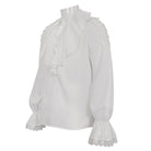 DEVIL FASHION Men's Gothic Ruffled Collar Puff Sleeved Shirt White