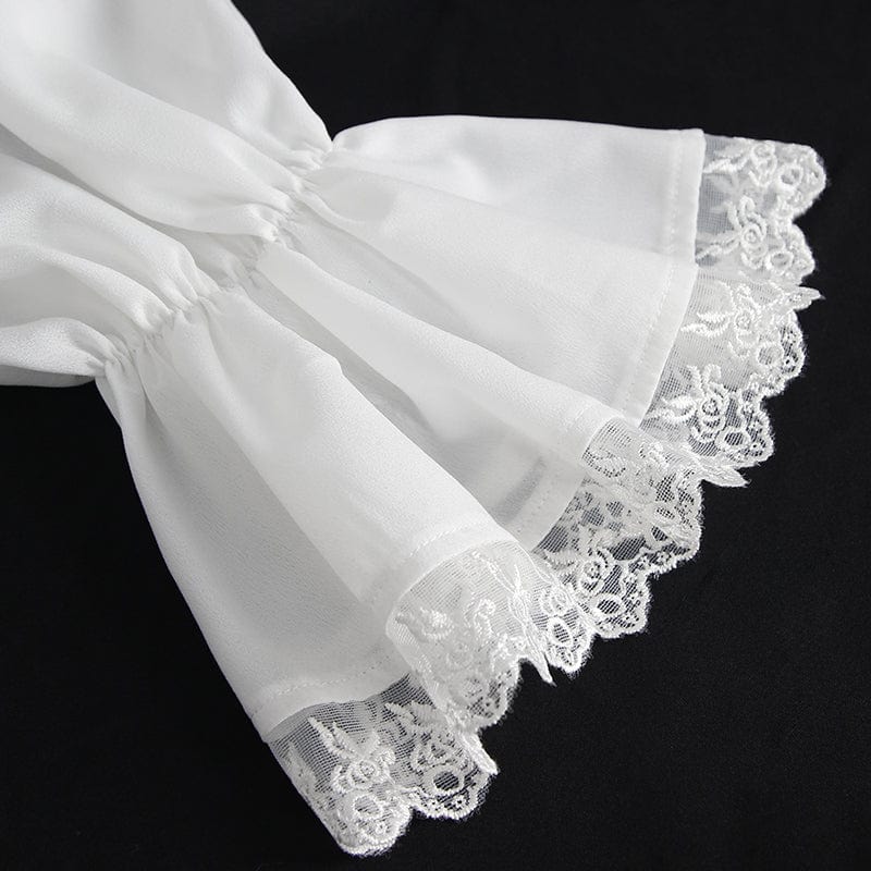 DEVIL FASHION Men's Gothic Ruffled Collar Puff Sleeved Shirt White