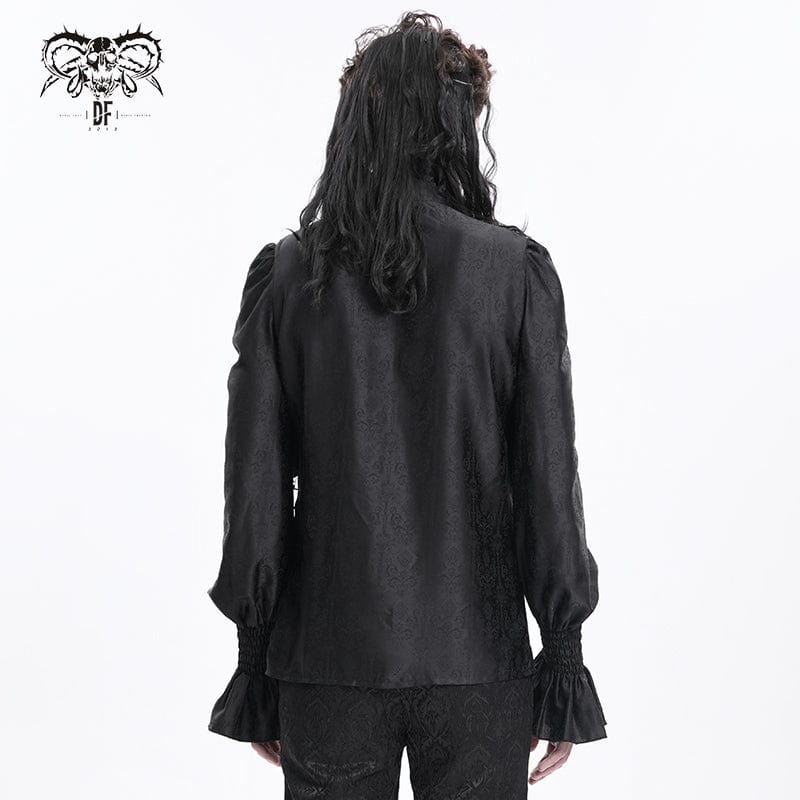 DEVIL FASHION Men's  Gothic Ruffled Lace Cross Shirt