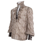 DEVIL FASHION Men's Gothic Ruffled Stand Collar Lace-up Coffee Shirt