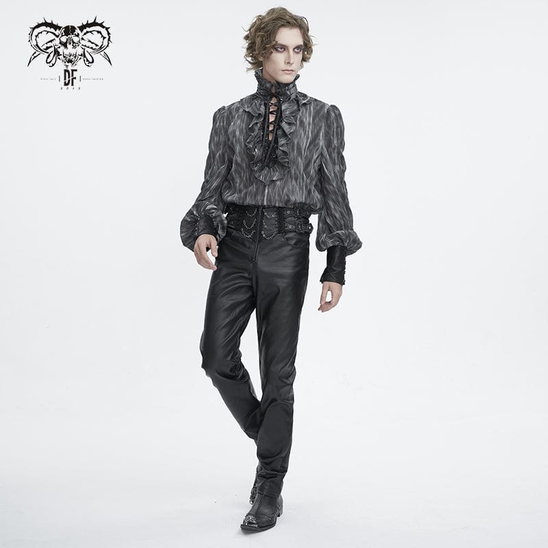 DEVIL FASHION Men's Gothic Ruffled Stand Collar Lace-up Shirt