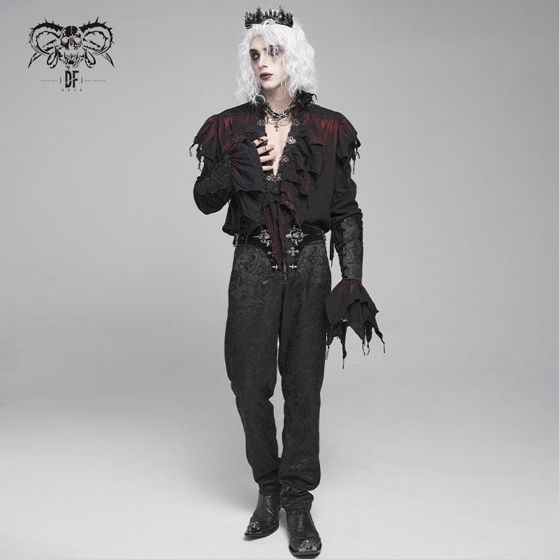 Men's Gothic Ruffled Stand Collar Plunging Shirt – Punk Design