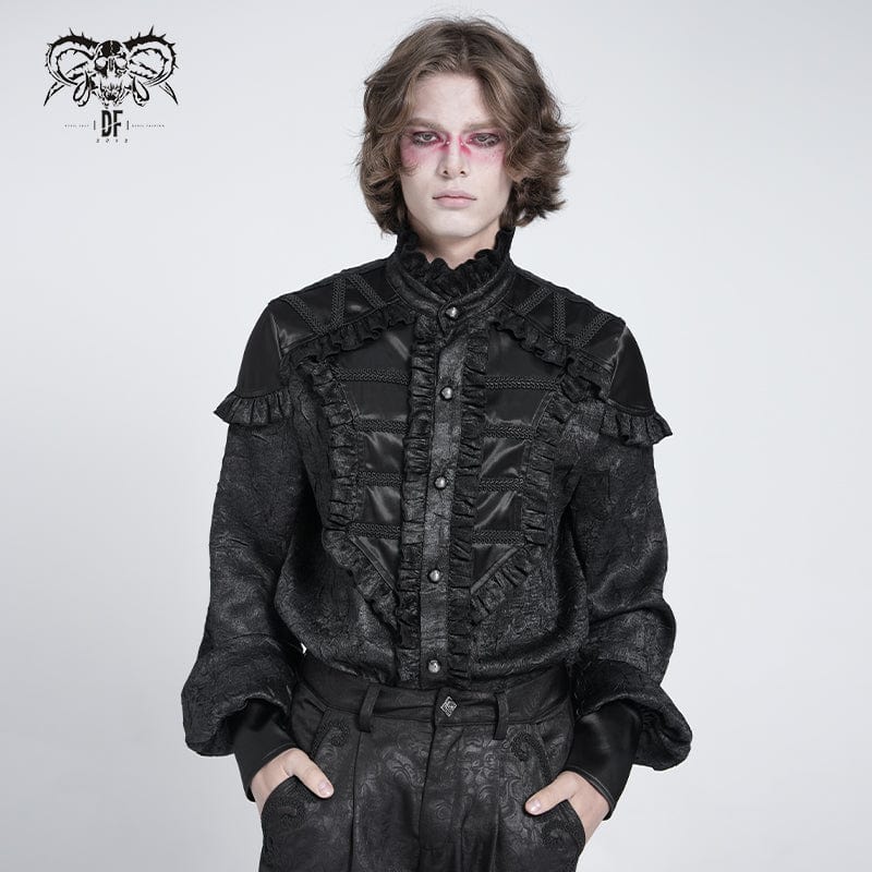 Men's Gothic Ruffled Stand Collar Puff Sleeved Shirt Black – Punk Men's Gothic Ruffled Stand Collar Puff Sleeved Shirt Black – Punk