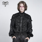 DEVIL FASHION Men's Gothic Ruffled Stand Collar Puff Sleeved Shirt Black