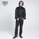 DEVIL FASHION Men's Gothic Ruffled Stand Collar Puff Sleeved Shirt Black