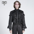 DEVIL FASHION Men's Gothic Ruffled Stand Collar Puff Sleeved Shirt Black
