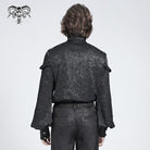 DEVIL FASHION Men's Gothic Ruffled Stand Collar Puff Sleeved Shirt Black