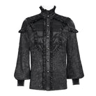 DEVIL FASHION Men's Gothic Ruffled Stand Collar Puff Sleeved Shirt Black