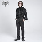 DEVIL FASHION Men's Gothic Ruffled Stand Collar Puff Sleeved Shirt Black