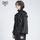 DEVIL FASHION Men's Gothic Ruffled Stand Collar Puff Sleeved Shirt Black