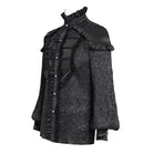 DEVIL FASHION Men's Gothic Ruffled Stand Collar Puff Sleeved Shirt Black
